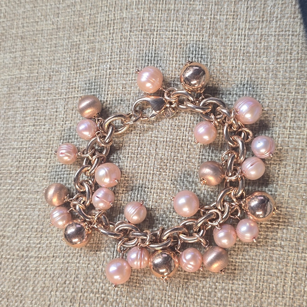 Honora Pearl Rose Bronze Italy Bracelet 6.5"